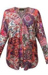 Ladies Cartise Burgundy Multi Print Blouse with Zip Up Front Long Sleeved Size XL - Runwayz Boutique
