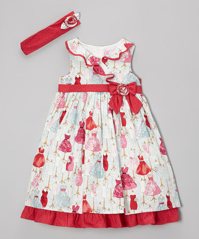 Baby Girls Donita Mannequin Print Dress with Headband 2 Piece Set Sleeveless Style DNA 019