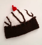 Girls Vanilla Ice Cream Sundae Toque with Chocolate Drizzle Cherry on Top Size 1 to 3 Years Only by Elephant Shoe Knits