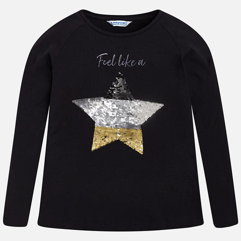 Mayoral Girls Feel Like A Star Long Sleeved Black Top Style 7070 - Runwayz Boutique