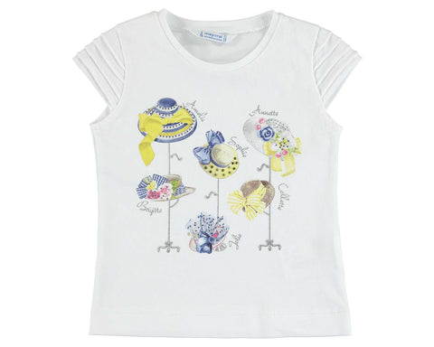 Girls Mayoral White Tshirt with Hats on Stands Style 3013