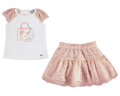 Mayoral Girls 2 Pc Set Lace Skirt Purse Embroidery on Top - Runwayz Boutique