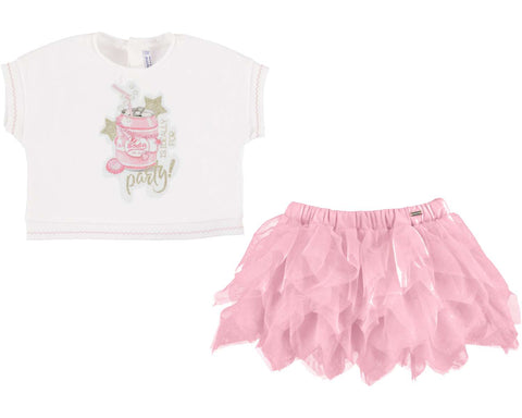 Mayoral Girls Party 2 Piece Set T shirt and Tulle Skirt Size 24 or 36 Months Soda Pop Print - Runwayz Boutique