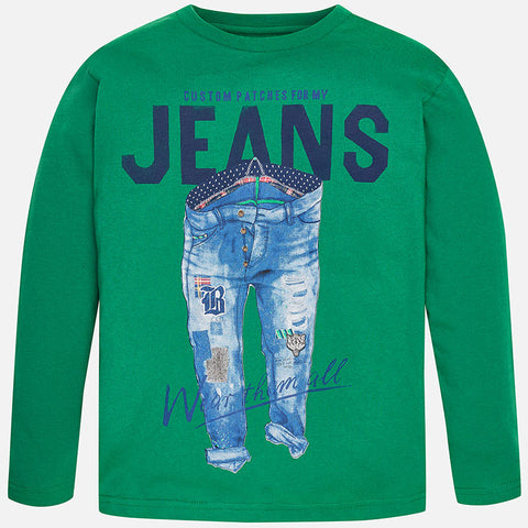 Boys Mayoral Nukutavake Green Long Sleeved Shirt with Pair of Jeans with Patches style 7006 - Runwayz Boutique