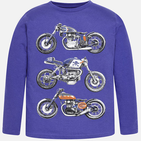 Mayoral Boys Motorcycle Print Long Sleeved Top Style 7018 in Mulberry Color - Runwayz Boutique