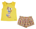 Mayoral Girls 2 Piece Set Yellow Top with Flowered Shorts Style 3222 - Runwayz Boutique