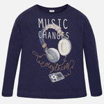 Girls Youth Mayoral Music Changes Everything Navy Long Sleeved Top Style 7068