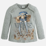 Girls Mayoral Grey Long Sleeved Top Style 4046 Vintage Girl Riding Bicycle