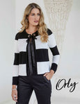 Ladies Orly Cardigan with Tie Ribbon Front Cream and Black Size XXL Only Style 20604
