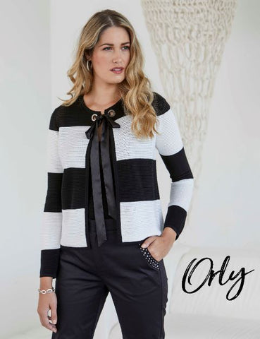 Ladies Orly Cardigan with Tie Ribbon Front Cream and Black Size XXL Only Style 20604