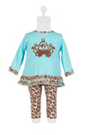 Baby Girls Molly & Millie 2 Piece Set Tourquoise with Animal Print Trim Crown Applique - Runwayz Boutique