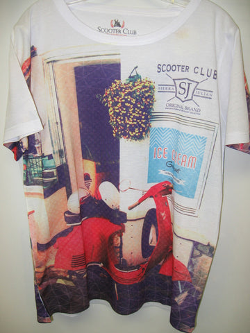Boys Sierra Julian Scooter Club Red Moped Scooter Print White Tshirt C1S16813 Mariano
