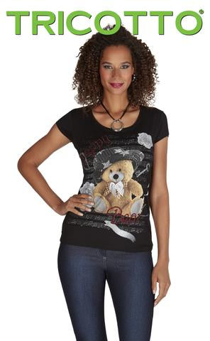 Ladies Tricotto Short Sleeved Top with Teddy Bear - Runwayz Boutique