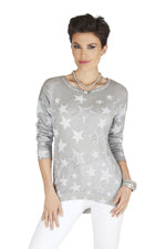 Ladies Mode Tricotto Grey Star Print Top Tunic Sweater - Runwayz Boutique