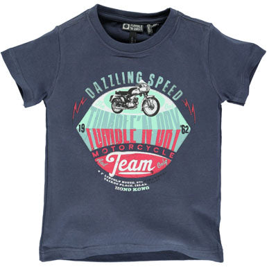 Boys Tumble 'n Dry Motorcycle Team Tshirt Navy Blue Size 8/10 Year Only Style T130155110 - Runwayz Boutique
